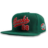 Bucks In Six x Roots Of Fight '68 Script Milwaukee Bucks Snapback Hat-left