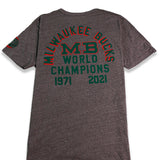 Bucks In Six x Roots Of Fight World Champs Script Milwaukee Bucks T-Shirt-back