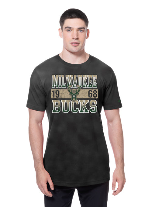 New Era '68 Black Milwaukee Bucks Washed T-Shirt-model