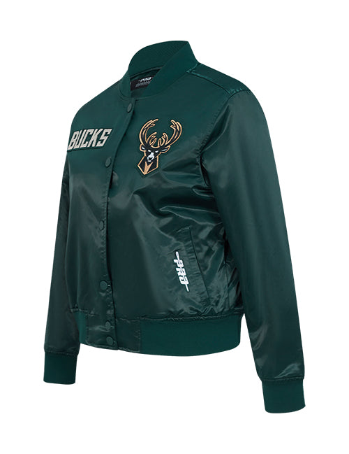 Women's Pro Standard Game Day Milwaukee Bucks Satin Jacket-angled front