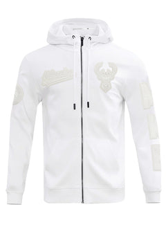 Pro Standard White Out Milwaukee Bucks Full Zip Hooded Sweatshirt