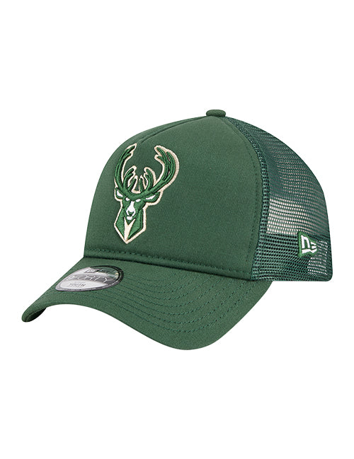 Youth New Era 9Forty Milwaukee Bucks Trucker Snapback Hat-left