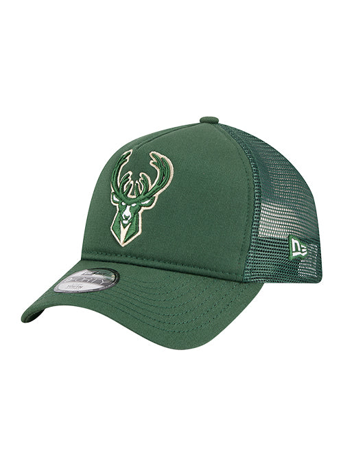 Youth New Era 9Forty Milwaukee Bucks Trucker Snapback Hat-left