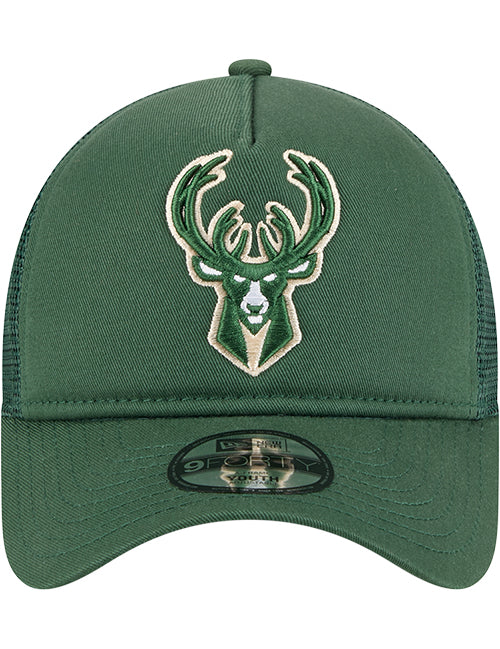 Youth New Era 9Forty Milwaukee Bucks Trucker Snapback Hat-front