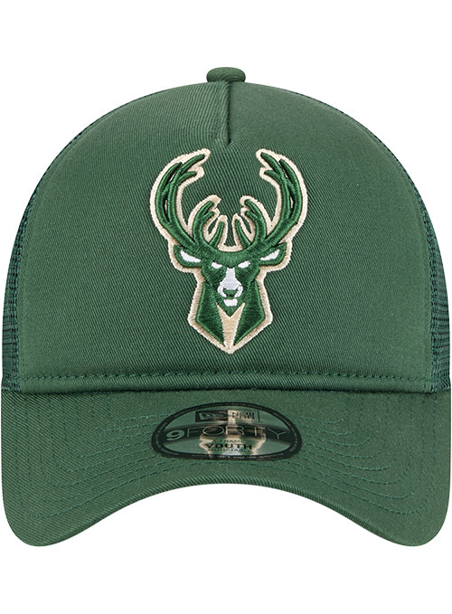 Youth New Era 9Forty Milwaukee Bucks Trucker Snapback Hat-front