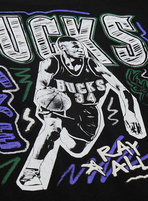 Mitchell & Ness Ray Allen Chalk It Up Milwaukee Bucks T-Shirt-close up