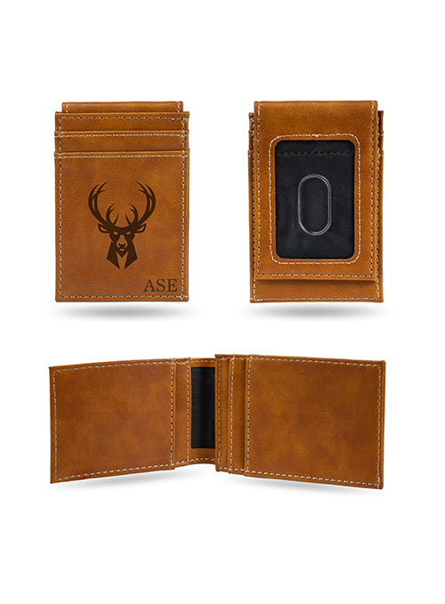 Rico Personalized Milwaukee Bucks Front Pocket Faux Leather Brown Wallet