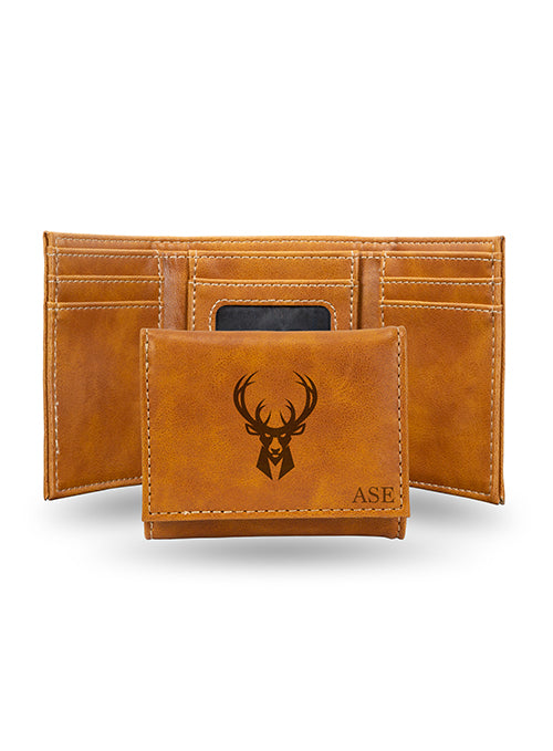 Rico Personalized Milwaukee Bucks Trifold Brown Wallet