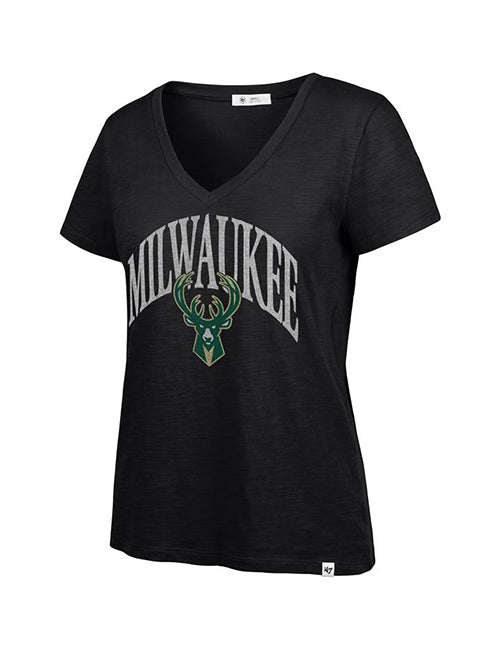 Women's '47 Brand Tried & True Milwaukee Bucks Slub V-neck T-Shirt