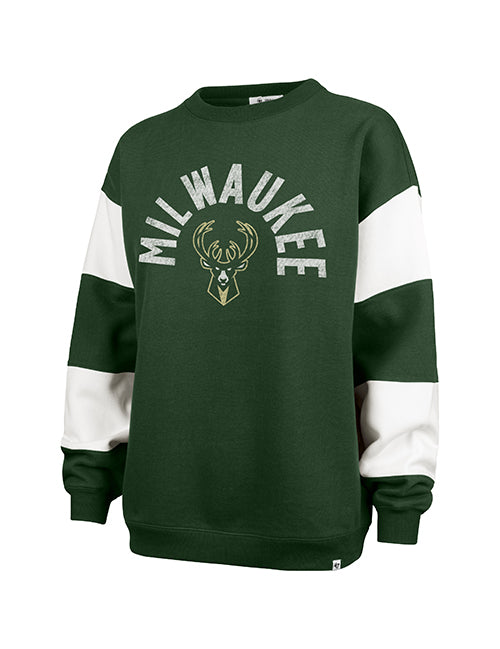 Women's '47 Brand Barred Eephus Milwaukee Bucks Crewneck Sweatshirt-front