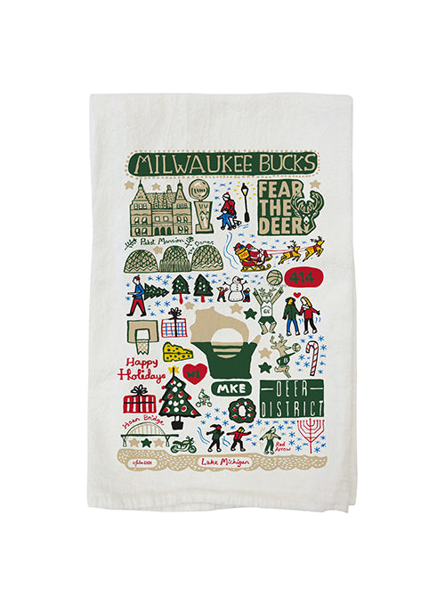 All Over Print Milwaukee Bucks Holiday Tea Towel