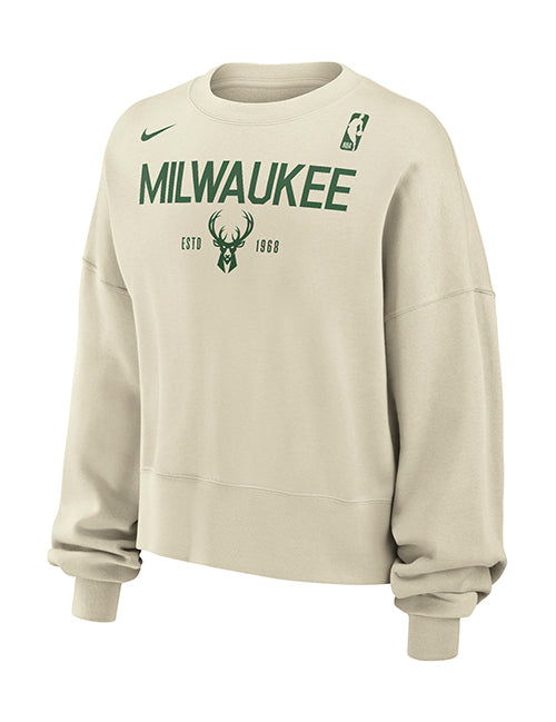 Women's Nike Logo & Established Milwaukee Bucks Crewneck Sweatshirt