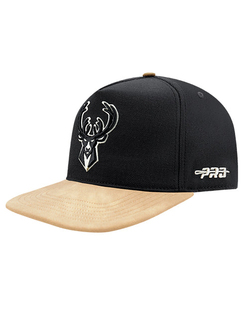 Pro Standard Signature Suede Black Milwaukee Bucks Snapback Hat-left