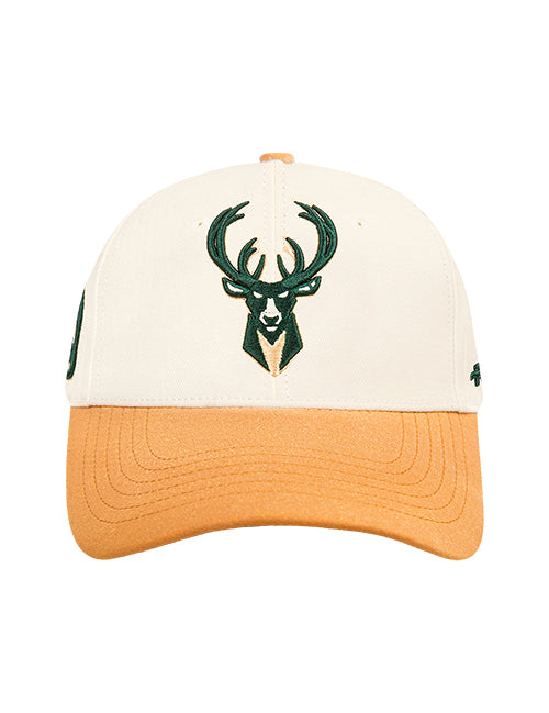 Pro Standard Signature Suede Cream Milwaukee Bucks Arc Adjustable Hat-front