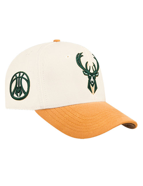Pro Standard Signature Suede Cream Milwaukee Bucks Arc Adjustable Hat-right