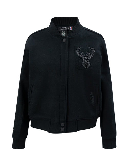 Women's Pro Standard Vanguard Washed Milwaukee Bucks Varsity Jacket-front