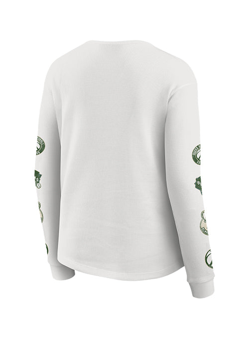 Women's Wear By Erin Andrews Logos Milwaukee Bucks Waffle-Knit Long Sleeve T-Shirt-back