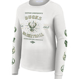 Women's Wear By Erin Andrews Logos Milwaukee Bucks Waffle-Knit Long Sleeve T-Shirt-front