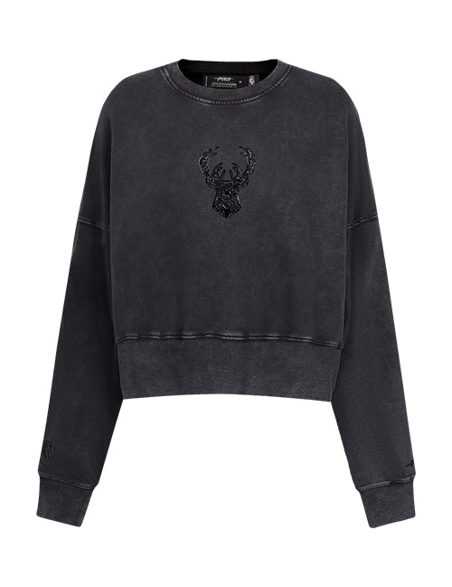 Women's Pro Standard Vanguard Milwaukee Bucks Washed Crewneck Sweatshirt-front