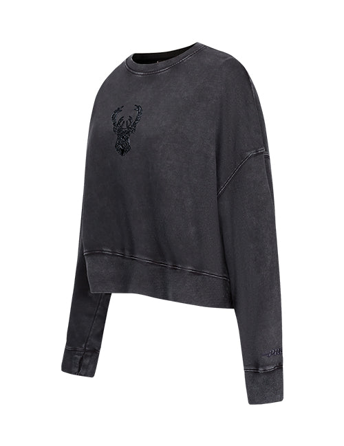 Women's Pro Standard Vanguard Milwaukee Bucks Washed Crewneck Sweatshirt-angled front