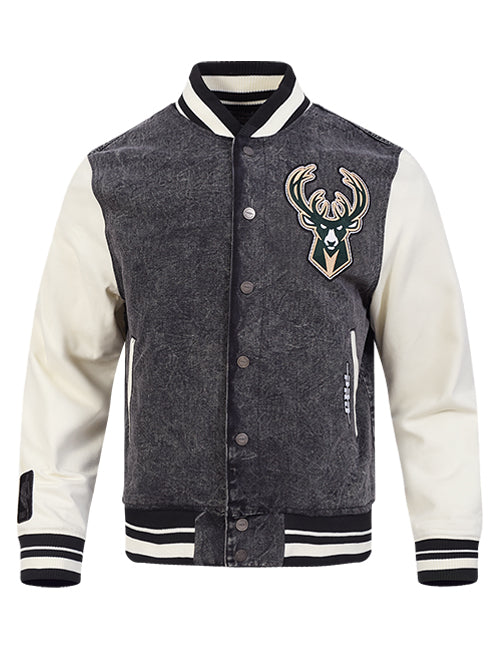 Pro Standard Rebel Milwaukee Bucks Washed Varsity Jacket-front