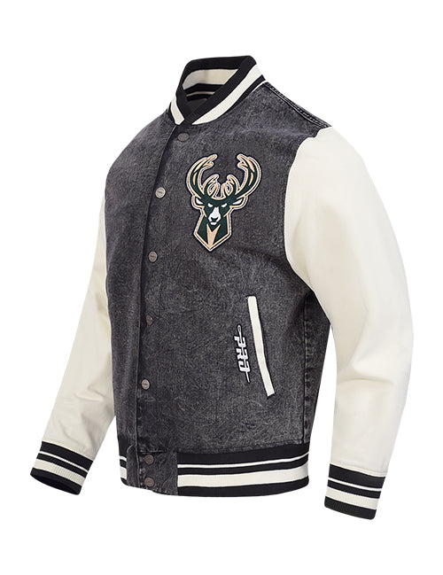 Pro Standard Rebel Milwaukee Bucks Washed Varsity Jacket-angled front
