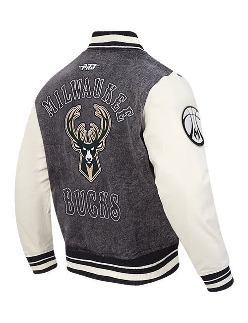 Pro Standard Rebel Milwaukee Bucks Washed Varsity Jacket-angled back