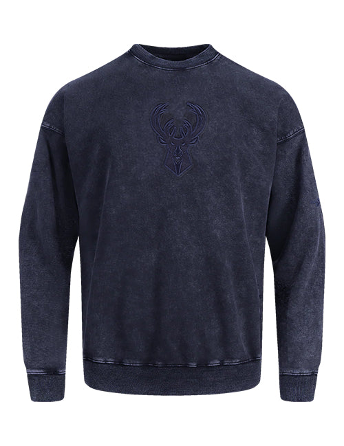 Pro Standard Classic Navy Washed Milwaukee Bucks Crewneck Sweatshirt-front