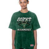 Women's New Era Leisure Throw Green Milwaukee Bucks T-Shirt-front