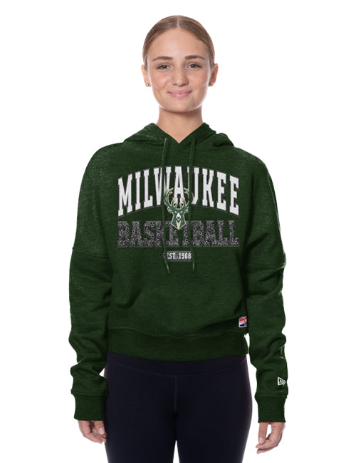 Women's New Era Leisure Throw Milwaukee Bucks Hooded Sweatshirt-front