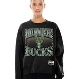 Women's New Era Leisure Throw Milwaukee Bucks Crewneck Sweatshirt