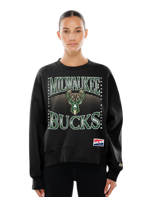 Women's New Era Leisure Throw Milwaukee Bucks Crewneck Sweatshirt