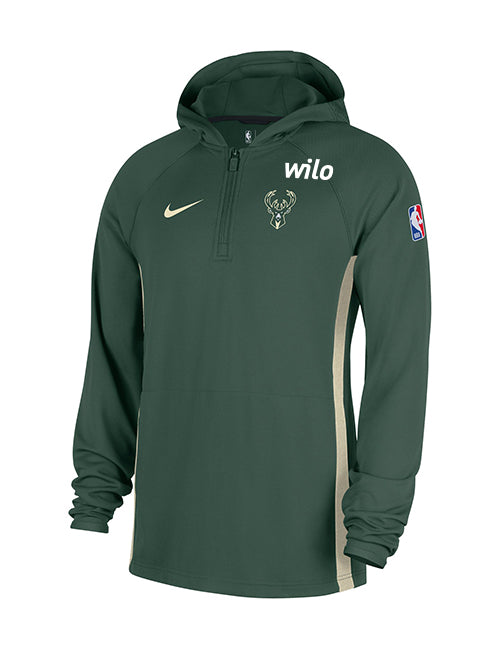 Nike 2025-26 Game Theatre Milwaukee Bucks 1/4 Zip Hooded Sweatshirt-front