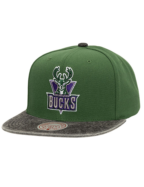 Mitchell & Ness HWC '93 Denim Patchwork Milwaukee Bucks Snapback Hat-front