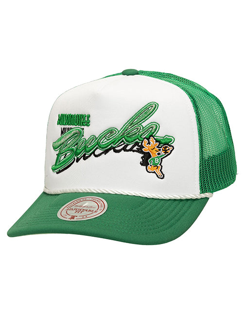 Mitchell & Ness HWC '68 Shadow Milwaukee Bucks Trucker Snapback Hat-front