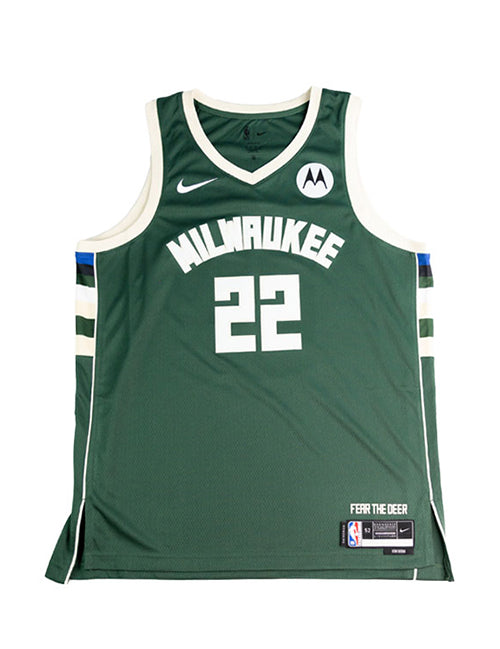 Signed Nike 2022 Icon Edition Khris Middleton Milwaukee Bucks Swingman Jersey-front