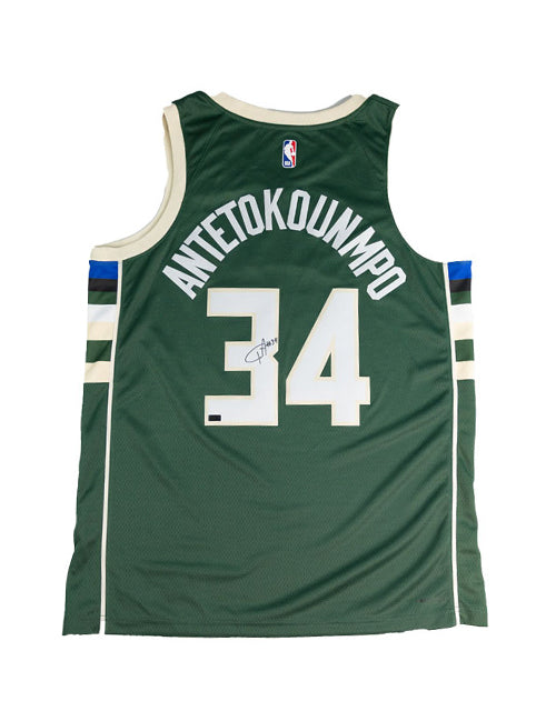 Signed Nike Icon 2022 Giannis Antetokounmpo Milwaukee Bucks Swingman Jersey-back