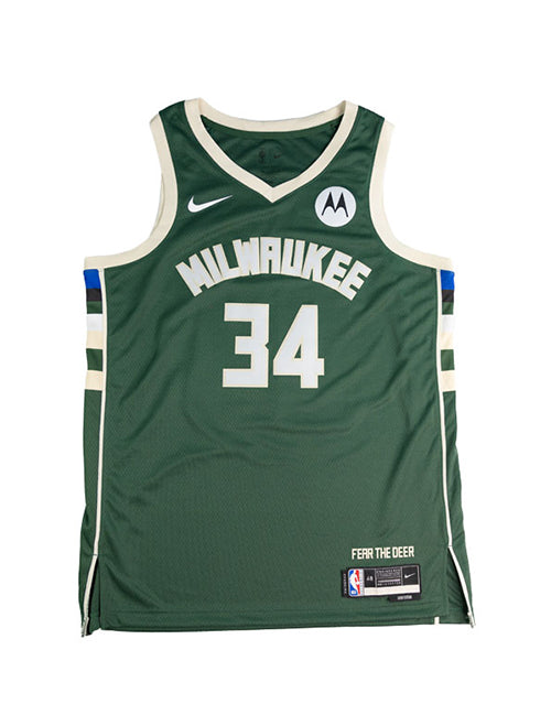 Signed Nike Icon 2022 Giannis Antetokounmpo Milwaukee Bucks Swingman Jersey-front