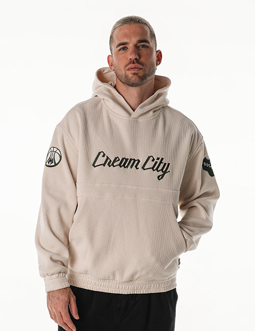 The Wild Collective 2025-26 City Edition Corduroy Milwaukee Bucks Hooded Sweatshirt-front