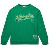 Mitchell & Ness HWC '68 Milwaukee Bucks Irish Script Crewneck Sweatshirt-front