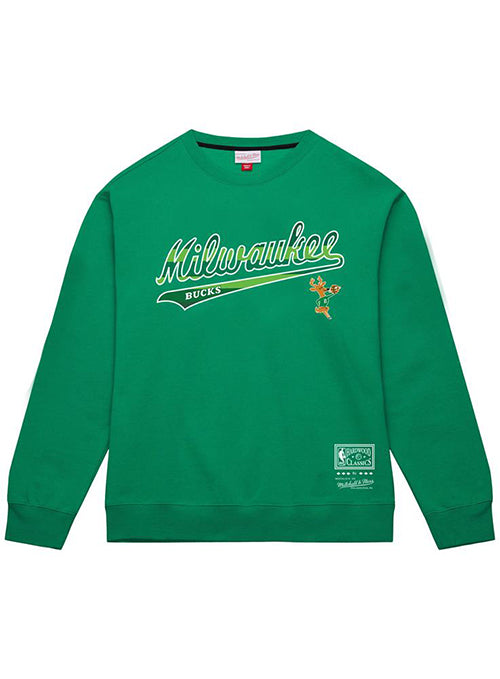 Mitchell & Ness HWC '68 Milwaukee Bucks Irish Script Crewneck Sweatshirt-front