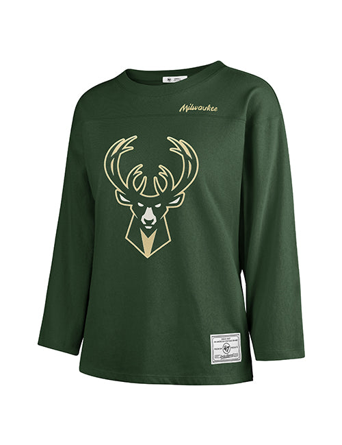 Women's '47 Brand Golden Age Milwaukee Bucks Long Sleeve T-Shirt-front