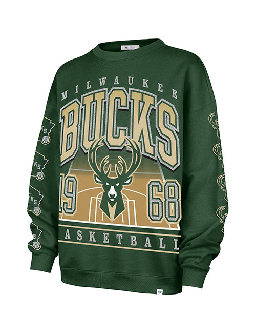 Women's '47 Brand Go Big Glitter Milwaukee Bucks Oversized Crewneck Sweatshirt-front