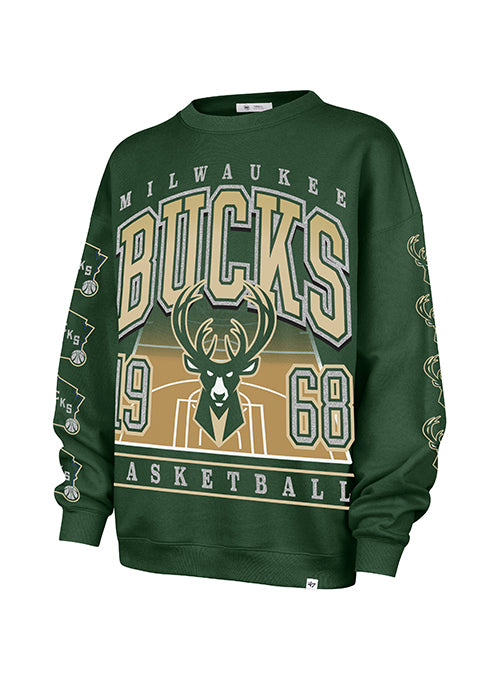 Women's '47 Brand Go Big Glitter Milwaukee Bucks Oversized Crewneck Sweatshirt-front