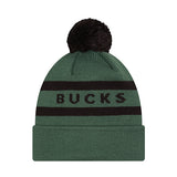 New Era Text Green Milwaukee Bucks Pom Knit Hat-back