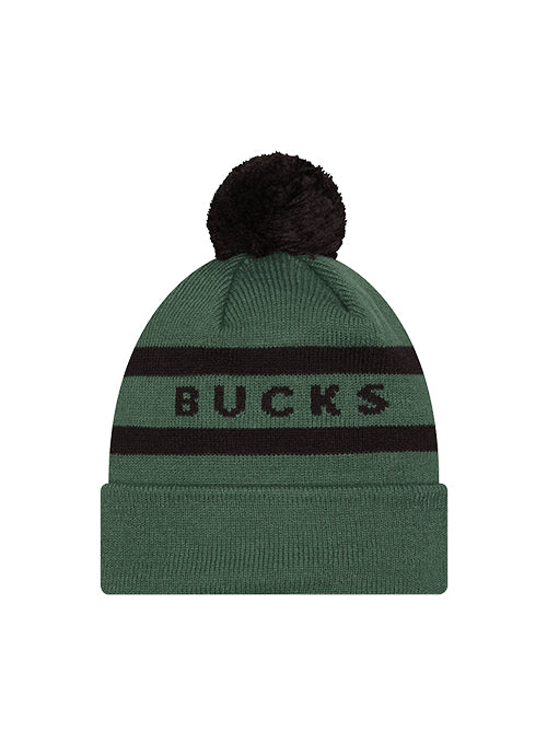 New Era Text Green Milwaukee Bucks Pom Knit Hat-back