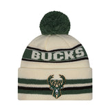 New Era Classic Cream Milwaukee Bucks Pom Knit Hat-front