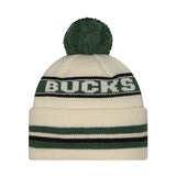 New Era Classic Cream Milwaukee Bucks Pom Knit Hat-back