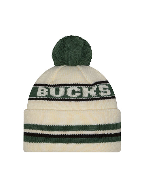New Era Classic Cream Milwaukee Bucks Pom Knit Hat-back