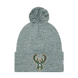 New Era Marled Green Milwaukee Bucks Pom Knit Hat-front